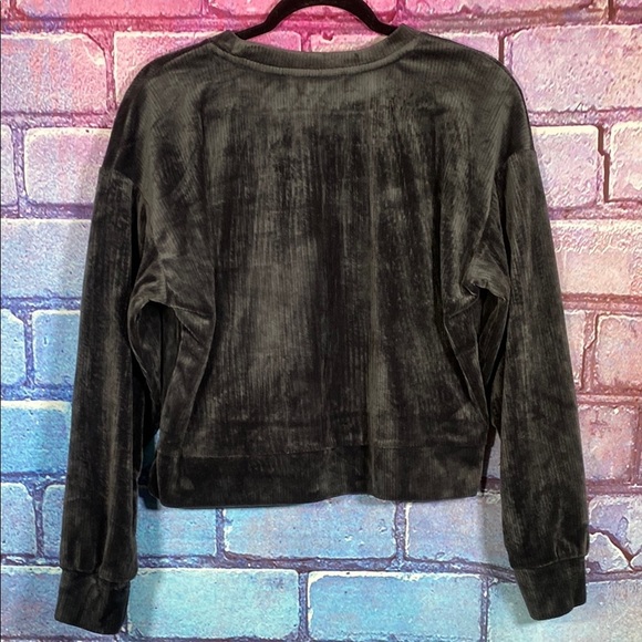 Hippie Rose Women’s Velour Sweatshirt S Charcoal Gray Cozy Lounge Pullover Top - Picture 3 of 6